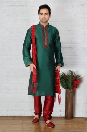Delicate Green Dupion Art Silk Ethnic Wear Kurta Readymade Kurta Payjama KUR0241