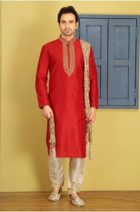 Glorious Red Dupion Art Silk Ethnic Wear Kurta Readymade Kurta Payjama KUR0269