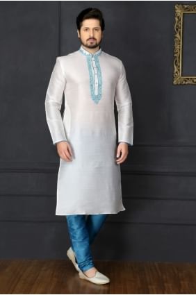 Gorgeous Off White Dupion Art Silk Ethnic Wear Kurta Readymade Kurta Payjama KUR0299
