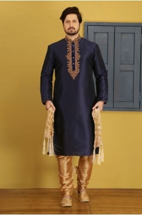 Elegant Blue Art Banarasi Silk Ethnic Wear Kurta Readymade Kurta Payjama KUR0307