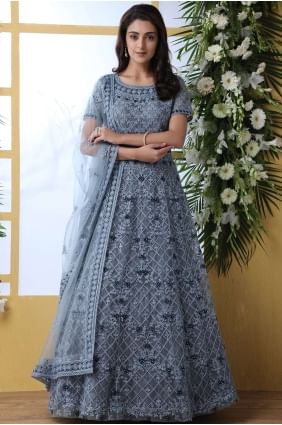Net Grey Anarkali Suit in Net ASU2542