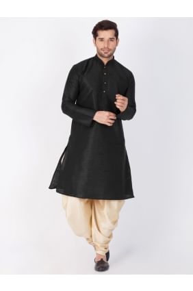 Adorable Black Cotton Silk Ethnic Wear Kurta Readymade Dhoti Kurta KUR0344