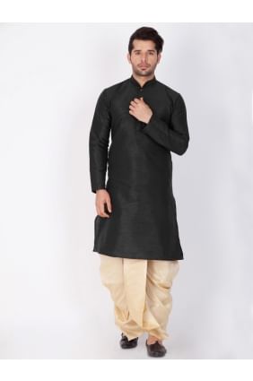 Enticing Black Cotton Silk Ethnic Wear Kurta Readymade Dhoti Kurta kur0345