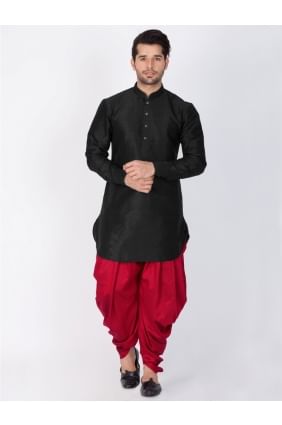Black Cotton Silk Ethnic Wear Kurta Readymade Dhoti Kurta  KUR0363