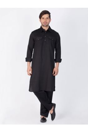 Black Cotton Ethnic Wear Kurta Kurta Pajama KUR0460