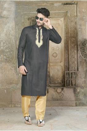 Black Polyster Cotton Ethnic Wear Kurta Kurta Pajama KUR0531