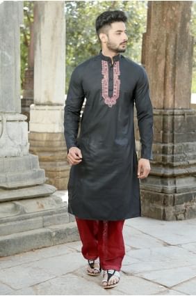 Black Polyster Cotton Ethnic Wear Kurta Kurta Pajama KUR0543