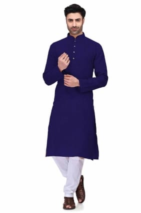 Navy blue Cotton Plain Men Kurta with Dupatta KURR102