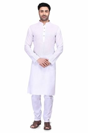 White Plain Cotton Men Kurta KURR109