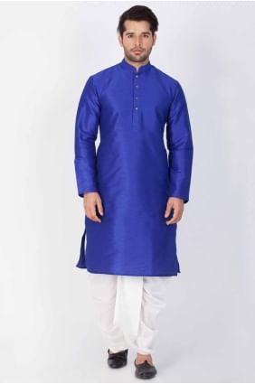 Blue Men Kurta in Dupion silk with Plain KURR125