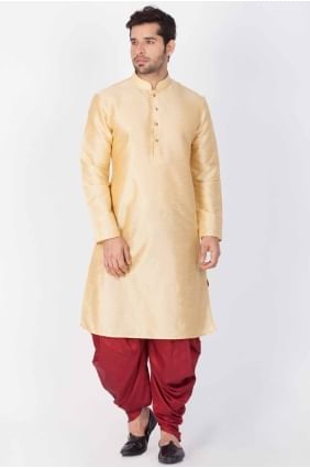Golden Men Kurta in Dupion silk with Plain KURR126