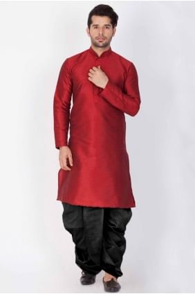 Dupion silk Plain Maroon Men Kurta with Dupatta KURR131