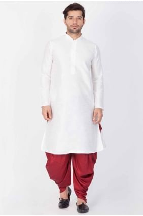 Plain Dupion silk White Men Kurta  KURR134