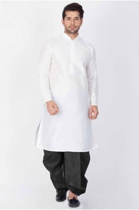 Plain Dupion silk White Men Kurta  KURR135