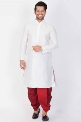 Dupion silk Plain White Men Kurta  KURR137