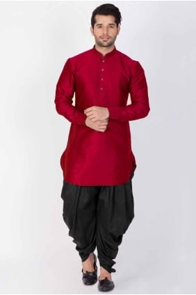 Plain Men Kurta in Maroon Dupion silk KURR140