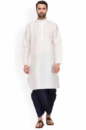 Dupion silk White Men Kurta in Plain KURR146