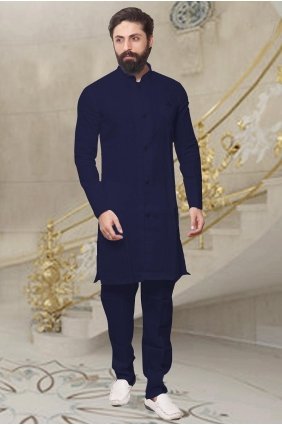 Navy blue Men Kurta in Dupion silk with Plain KURR153