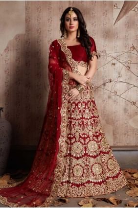 Appealing Maroon Velvet Silk Bridal Lehenga Choli lc1398