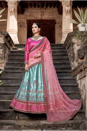 Fascinating Sky Blue Satin Lehenga Choli lc1487