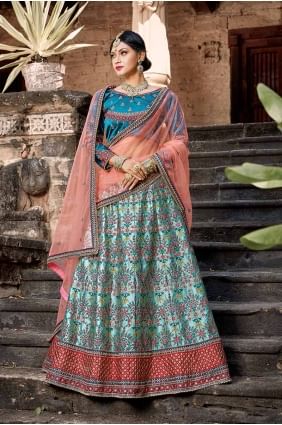 Exquisite Sky Blue Satin Lehenga Choli lc1488