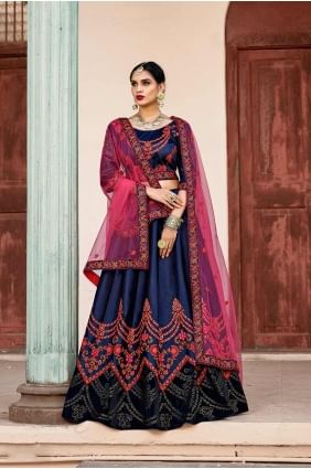 Glorious Navy Blue Satin Lehenga Choli lc1490