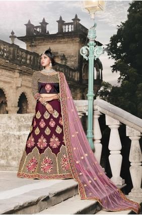 Classy Wine Art Silk Lehenga Choli lc1495