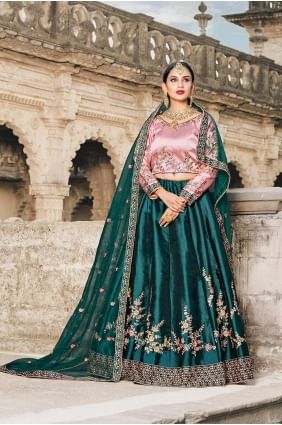 Dazzling Teal Green Satin Lehenga Choli lc1496