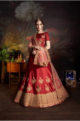 Delicate Red Satin Lehenga Choli lc1712