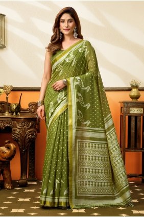 Weaving Cotton Mahendi Saree with Blouse SR30322