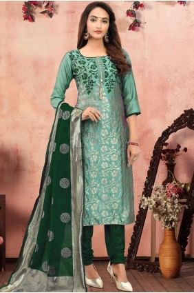 Banarsi Jacquard Light Green Churidar Suit dupattta SK13542