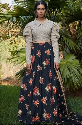 Black Crepe and silk Lehenga Choli LC3302