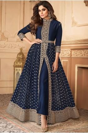 Faux Georgette Anarkali Suit in Navy Blue Faux Georgette AS2725