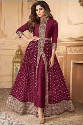 Purple Faux Georgette Straight Pant Anarkali Suit in Faux Georgette AS2727