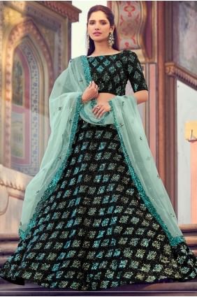 Fur Black Lehenga Choli in Embroidered lc3312