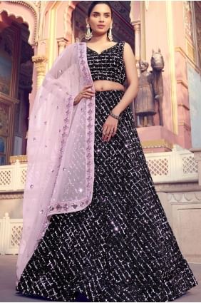 Black Fur Lehenga Choli with Embroidery and Peach Dupatta lc3313