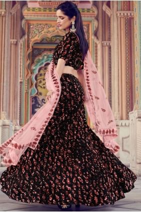 Fur Lehenga Choli in Black with Embroidery lc3314
