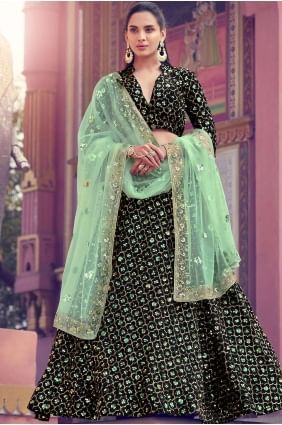 Fur Lehenga Choli with Embroidery in Black lc3317