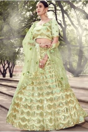Pista Green Lehenga Choli with Embroidery Soft Net lc3326