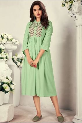 Pista green Rayon Kurti KTI0521
