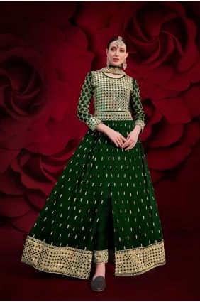 Georgette Anarkali Suit in Green AS2740