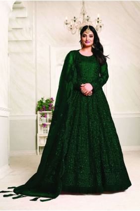 Net Green Eid Anarkali Suit with dupatta AS2743