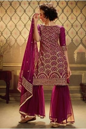 Soft Net Eid Sharara Suit in Wine  Soft Net SS0394