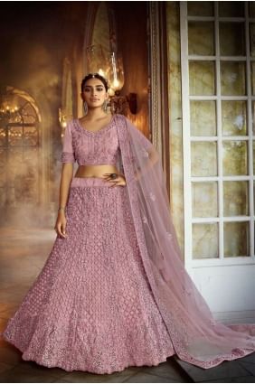 Pink Lehenga Choli in Soft Net with Embroidery lc3355