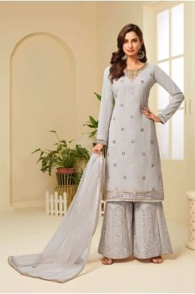 Grey Georgette Palazzo Pant Eid Palazzo Suit with Georgette PZ1660