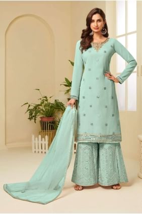 Aqua Blue Georgette Eid Palazzo Suit with dupatta PZ1663