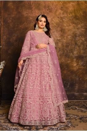 Levender Purple Net Churidar Eid Anarkali Suit in Net AS2781