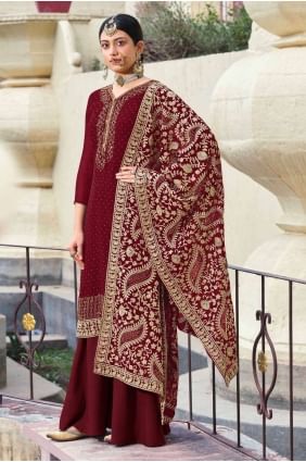 Maroon Georgette Palazzo Pant Palazzo Suit in Georgette PZ1680