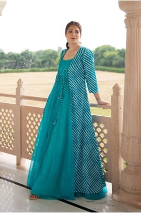 Teal  Silk Gown Dress GW0141