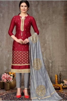 Cotton Eid Salwar Kameez with Cotton in Maroon SK13678